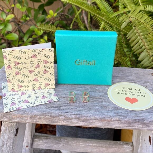 Giftall Initial Hoop Earrings Letter "D" 14K Rose Gold Plated. New in Box NIB - Picture 4 of 10